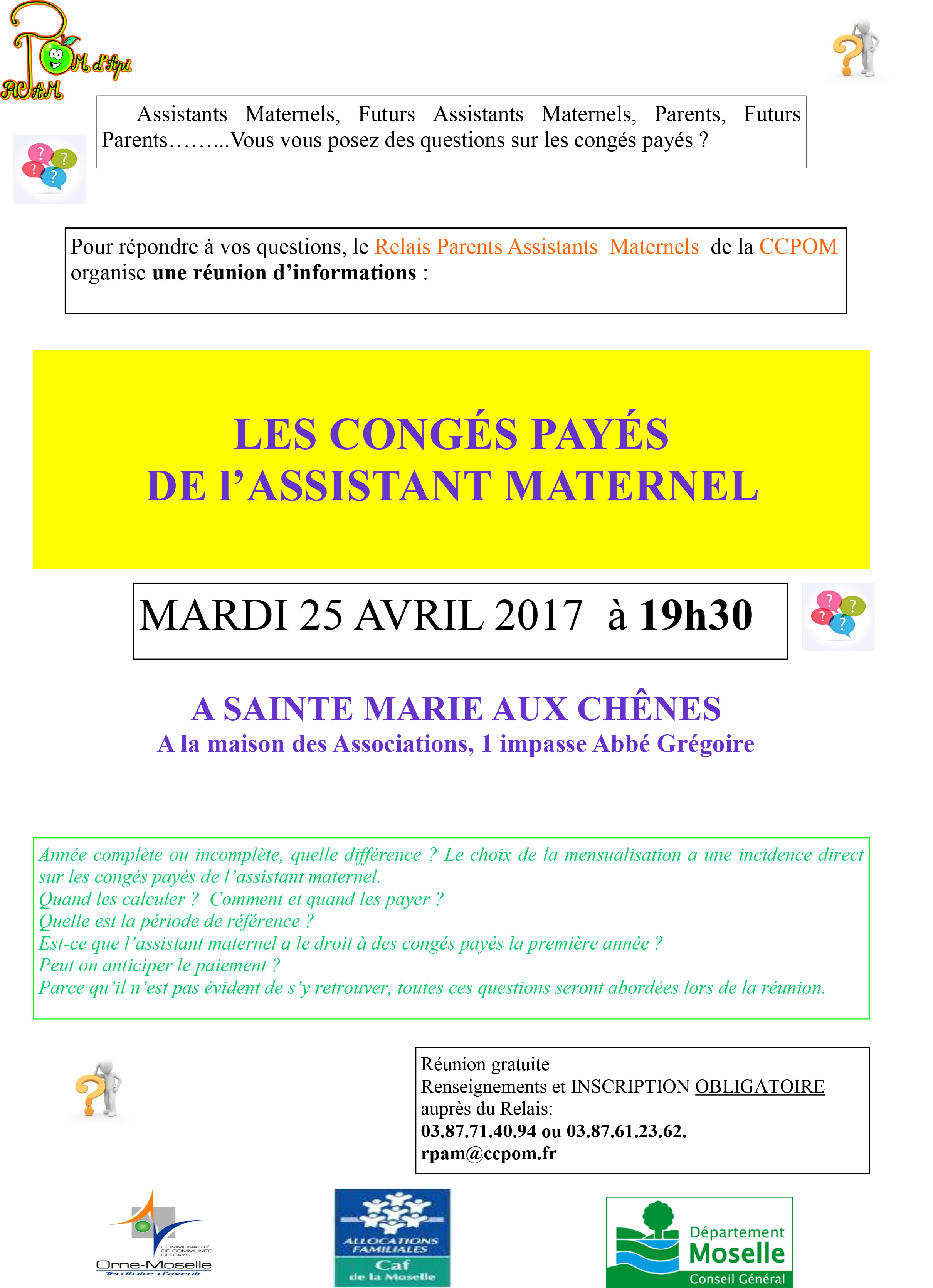 Réunion d'informations : Les congés payés de l'assistant maternel